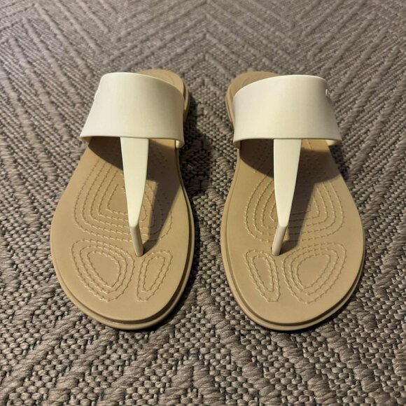 Crocs Tulum Sandals Women's Size 5 Beige/Taupe Rubber Flip Slides Thong Slip On - Picture 3 of 11